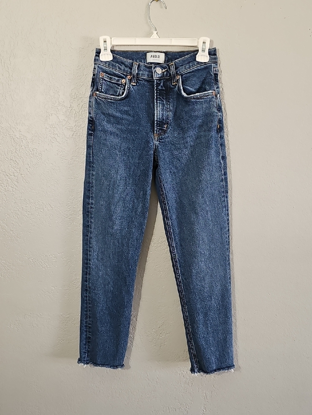 Agolde Blue Kye Mid Rise Straight Crop Ankle Jeans In Mirage Womens 23 - Picture 3 of 11